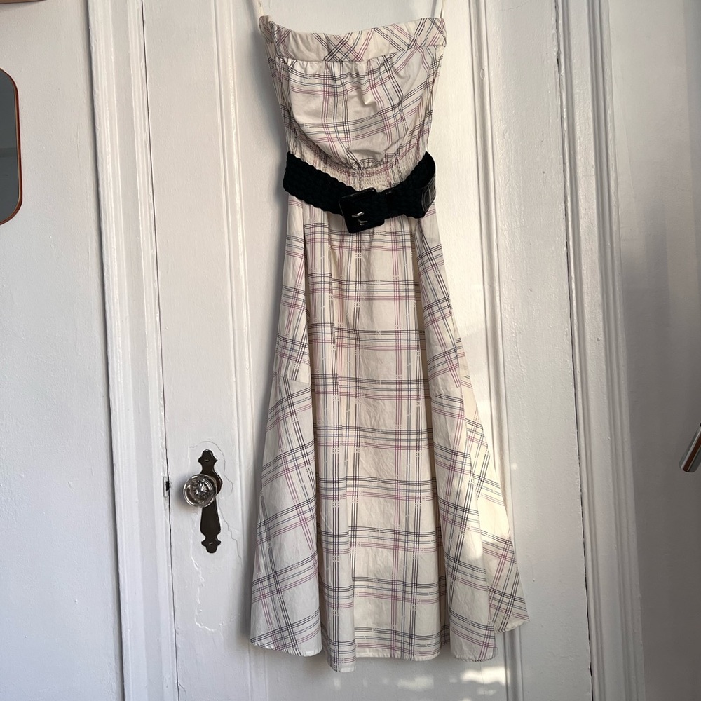 Twelfth Street Cynthia Vincent strapless belted midi dress cotton checkered S